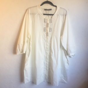 Marina Rinaldi Cream Pintuck Tunic with Bead Accents